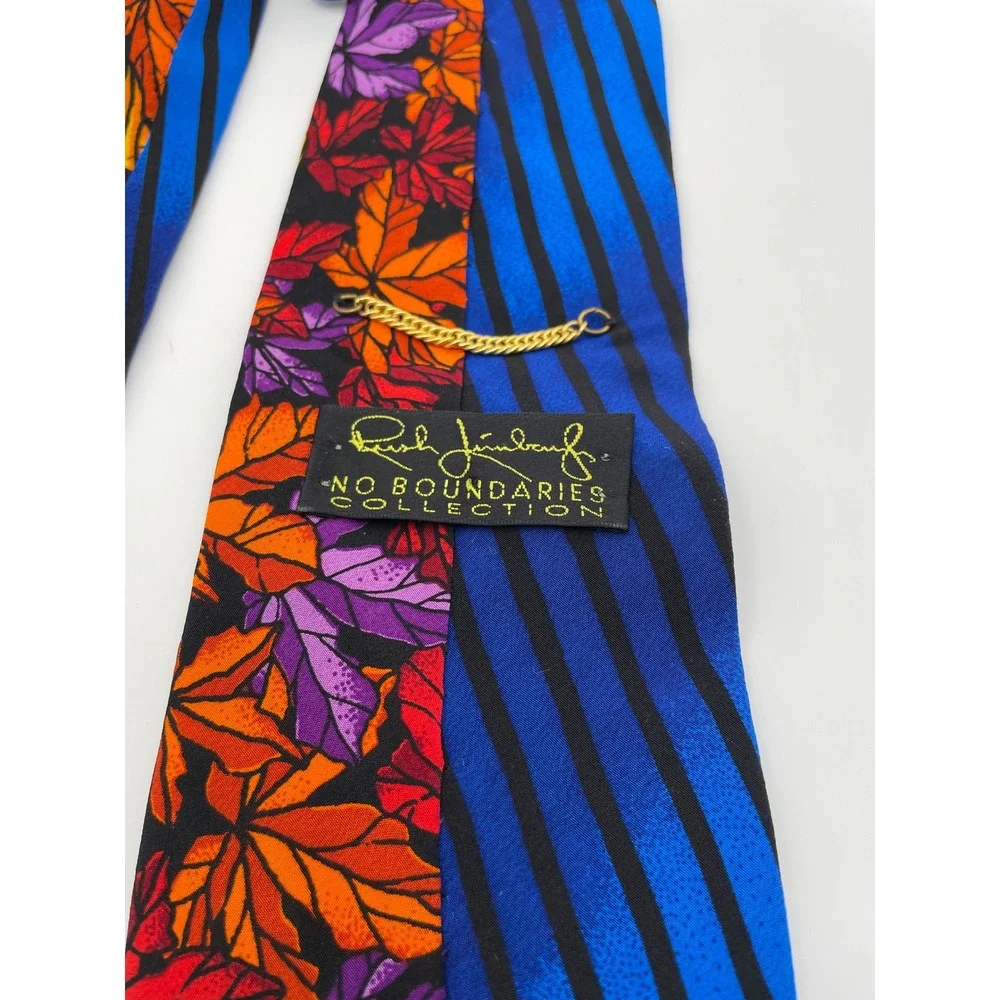 Rush Limbaugh No Boundaries Silk Tie Blue Black Stripe Autumn Leaf USA RN 22323